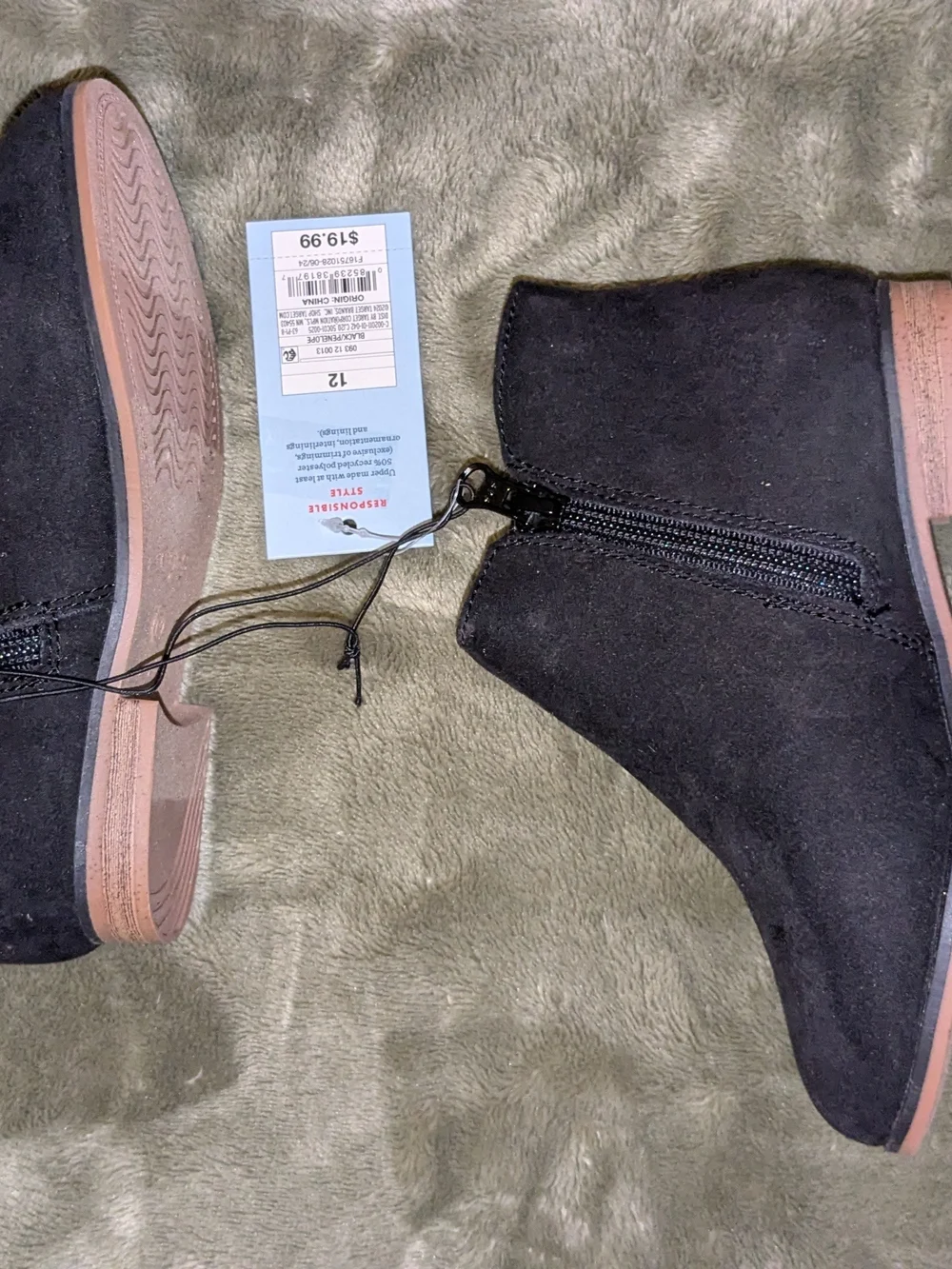 wonder nation Black Suede-Look Side Zip Ankle Boots - Picture 2 of 5